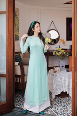Áo dài Dáng suôn cổ tròn Thi Hạ - Xanh ngọc nhạt