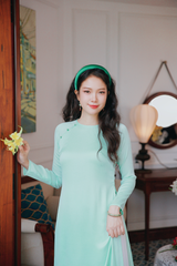 Áo dài Dáng suôn cổ tròn Thi Hạ - Xanh ngọc nhạt
