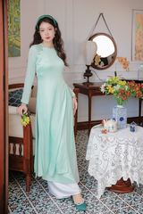 Áo dài Dáng suôn cổ tròn Thi Hạ - Xanh ngọc nhạt
