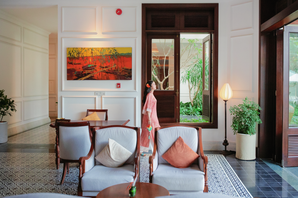 Áo dài gấm dáng suôn Yên Cảnh - Hồng đào