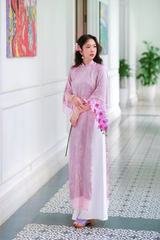 Áo dài gấm dáng suôn Yên Cảnh - Tím hoa lan