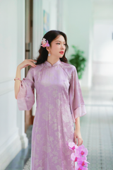 Áo dài gấm dáng suôn Yên Cảnh - Tím hoa lan