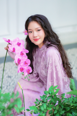 Áo dài gấm dáng suôn Yên Cảnh - Tím hoa lan