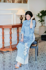 Áo dài gấm dáng suôn Yên Cảnh - Xanh biển nhạt