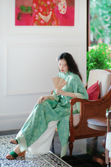 Áo dài gấm dáng suôn Yên Cảnh - Xanh ngọc