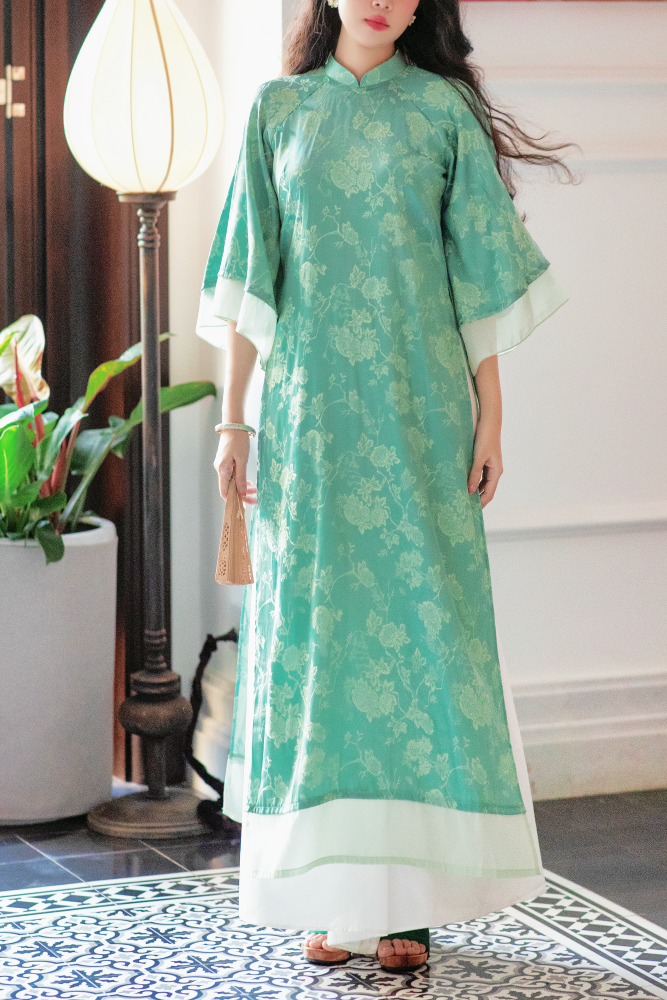 Áo dài gấm dáng suôn Yên Cảnh - Xanh ngọc