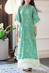 Áo dài gấm dáng suôn Yên Cảnh - Xanh ngọc