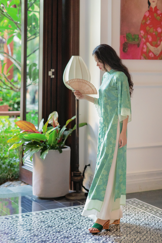 Áo dài gấm dáng suôn Yên Cảnh - Xanh ngọc