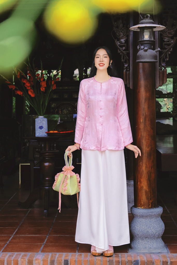Áo bà ba lụa tơ tằm Phượng Liên - Hồng nhạt