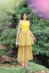 Đầm cổ yếm Xuân Nhạn - Rêu tơ thêu hoa