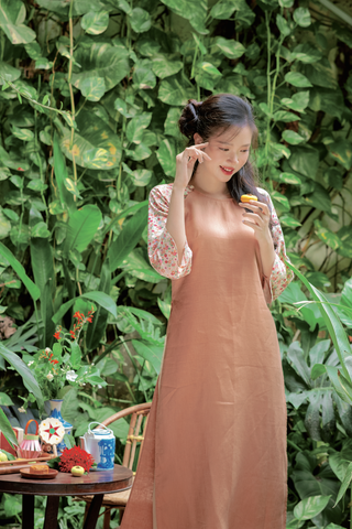 Áo dài linen Thanh Quyên cổ tròn