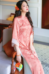 Áo dài gấm dáng suôn Yên Cảnh - Hồng đào