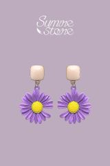 Hoa tai D1312 Hoa hướng dương tím phối đá hồng