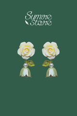 Hoa tai D2006 Hoa tai hoa hồng kem lá xanh