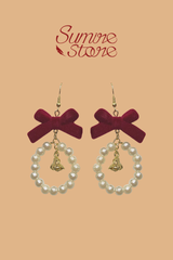 Hoa tai D2017 Hoa tai nơ đỏ đô vòng ngọc