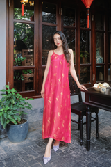 Đầm lụa tơ tằm Phụng Yến - Hồng sen hồ điệp