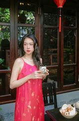 Đầm lụa tơ tằm Phụng Yến - Hồng sen hồ điệp