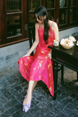 Đầm lụa tơ tằm Phụng Yến - Hồng sen hồ điệp