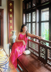 Đầm lụa tơ tằm Phụng Yến - Hồng sen hồ điệp