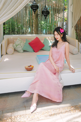 Đầm lụa tơ tằm Phụng Yến - Hồng tro hoa cúc