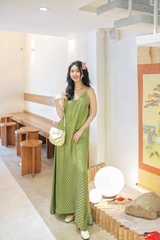 Đầm lụa tơ tằm Phụng Yến - Xanh cốm hoa thị