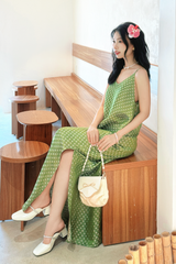 Đầm lụa tơ tằm Phụng Yến - Xanh cốm hoa thị