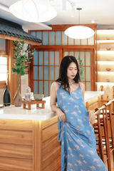 Đầm lụa tơ tằm Phụng Yến - Xanh đá hoa cúc