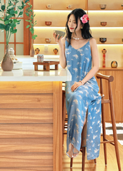 Đầm lụa tơ tằm Phụng Yến - Xanh đá hoa cúc