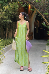 Đầm lụa tơ tằm Phụng Yến - Xanh lá phúc thọ