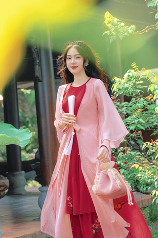 Áo khoác tứ thân Xuân Huyên - Hồng ửng