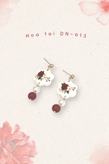 Hoa tai DN-013 Đất Nung Lạc Hoa Bính đỏ phối hạt ngọc đỏ