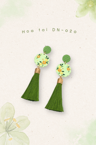 Hoa tai DN-020 Đất Nung Lạc Hoa Bính xanh cốm phối dây tua rua