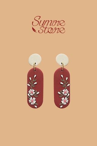 Hoa tai DN138 Đất nung hoa đỏ đô