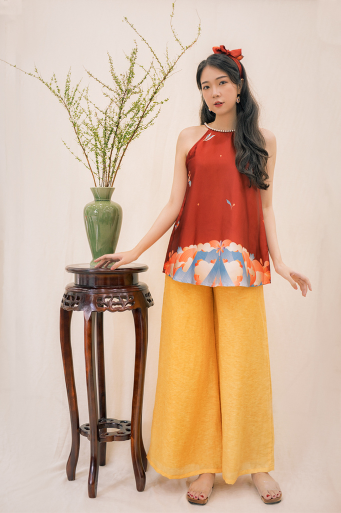 Áo yếm lụa Diên Phúc - Sóng nước - Đỏ