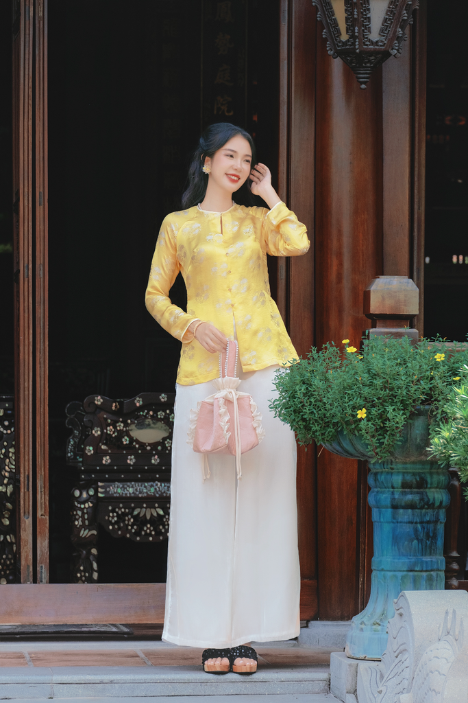 Áo bà ba lụa tơ tằm Phượng Liên - Vàng nắng