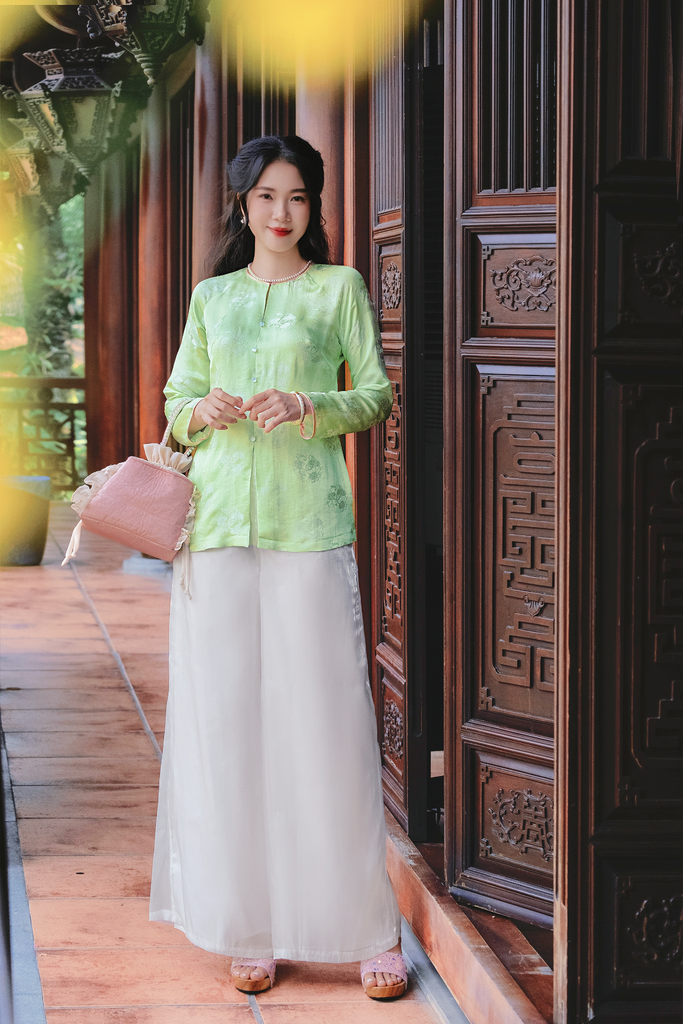 Áo bà ba lụa tơ tằm Phượng Liên - Xanh lá non
