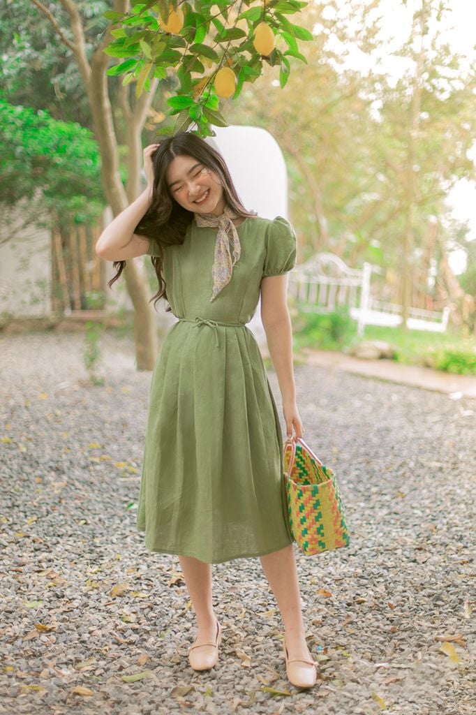 Đầm linen Du Dương - Xanh lá