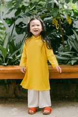 Áo dài Dáng xưa Yên Phụng BÉ - Vàng