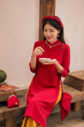 Áo dài Dáng xưa Yên Xuân - Đỏ