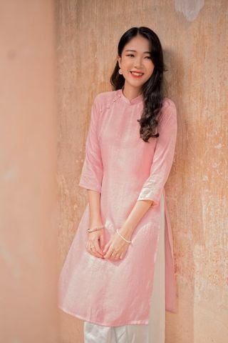 Áo dài Dáng xưa Yên Phương - Hồng pastel