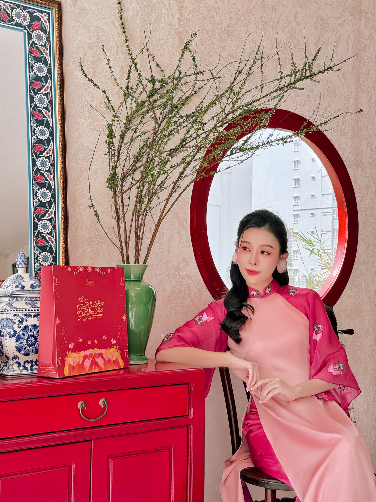 Áo dài Nhật Bình Xuân - Hồng