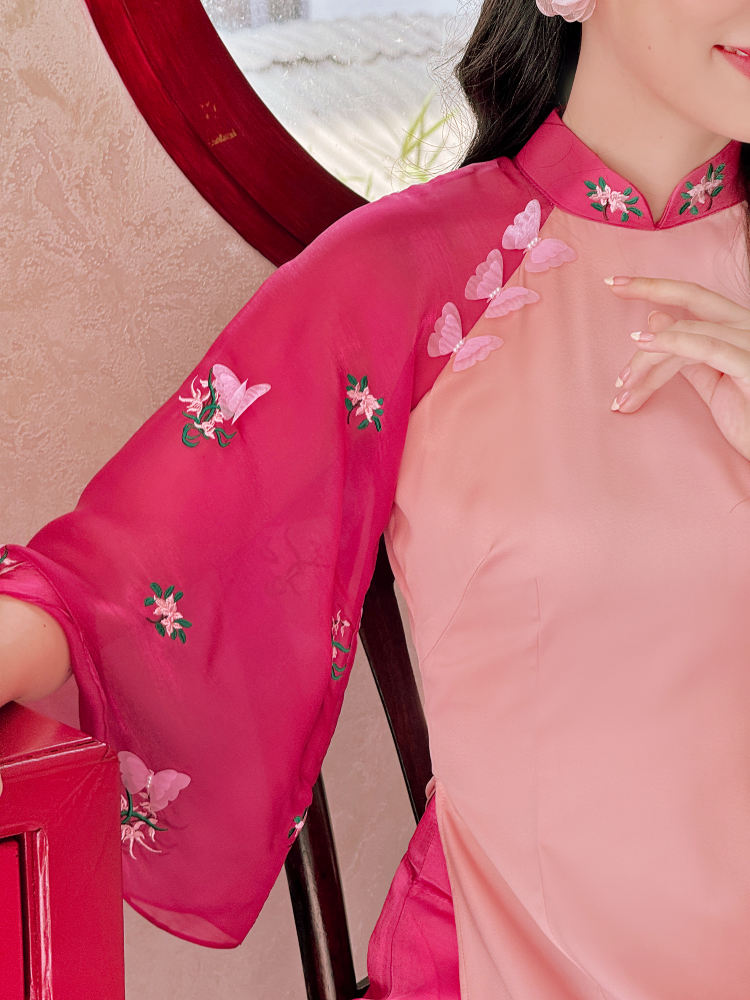 Áo dài Nhật Bình Xuân - Hồng