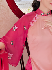 Áo dài Nhật Bình Xuân - Hồng