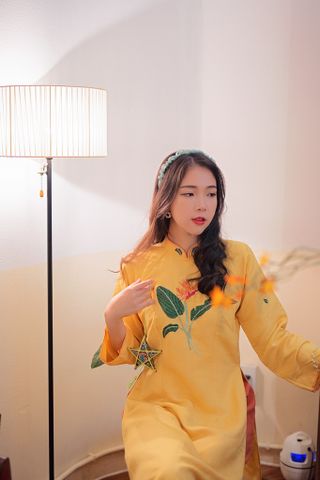 Áo dài linen Thêu tay Thiên Điểu