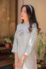 Áo dài linen Thêu tay Lam Hoa