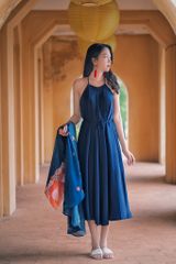 Đầm cổ yếm Tràng An - Xanh dương
