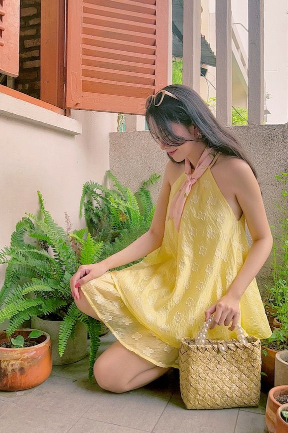 Chân váy dệt hoa Hoa Hạ - Vàng