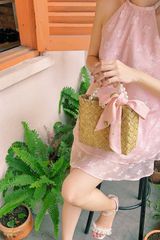 Chân váy dệt hoa Hoa Hạ - Hồng