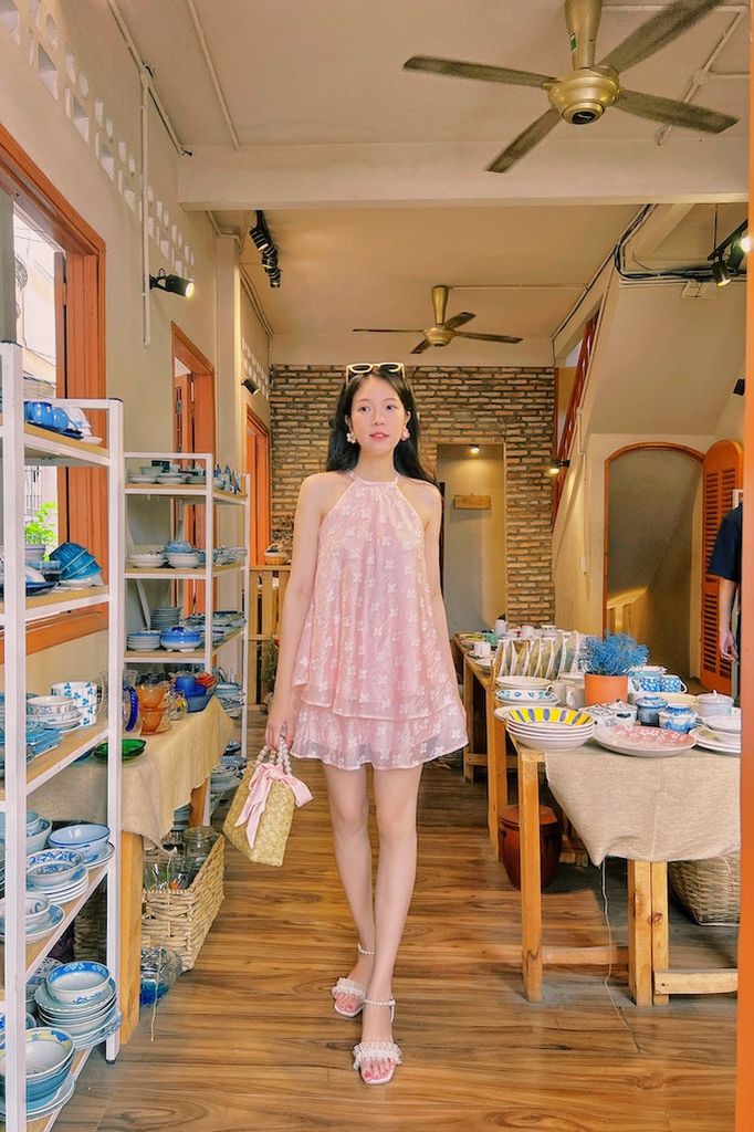 Chân váy dệt hoa Hoa Hạ - Hồng