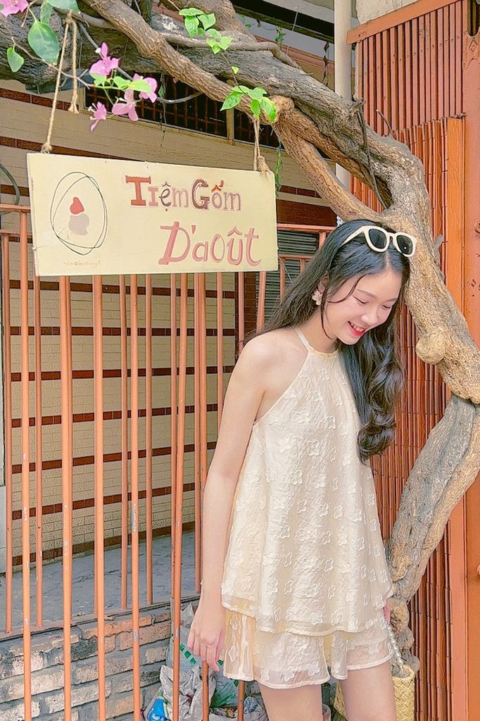 Chân váy dệt hoa Hoa Hạ - Kem